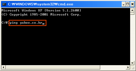 ping yahoo.co.kr처럼 ping 도메인명을 입력한후 엔터